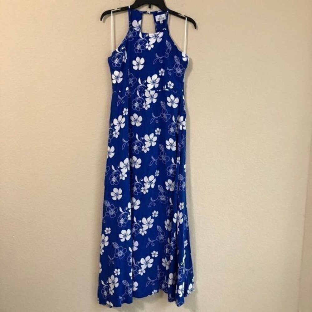 28 Palms Dress Blue Hawaiian Floral Tropical Maxi